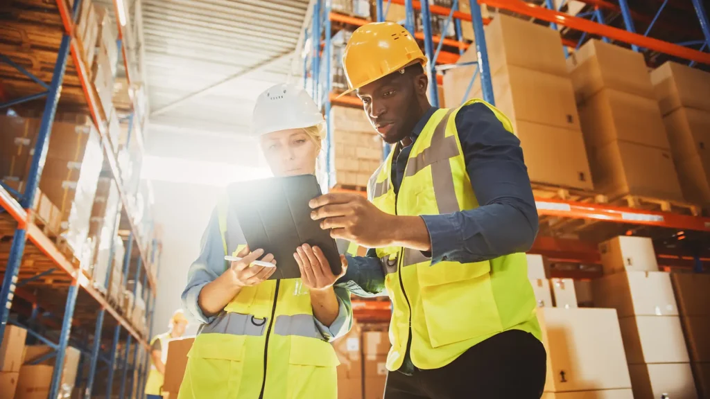 Male and Female Supervisors Holding Digital Tablet