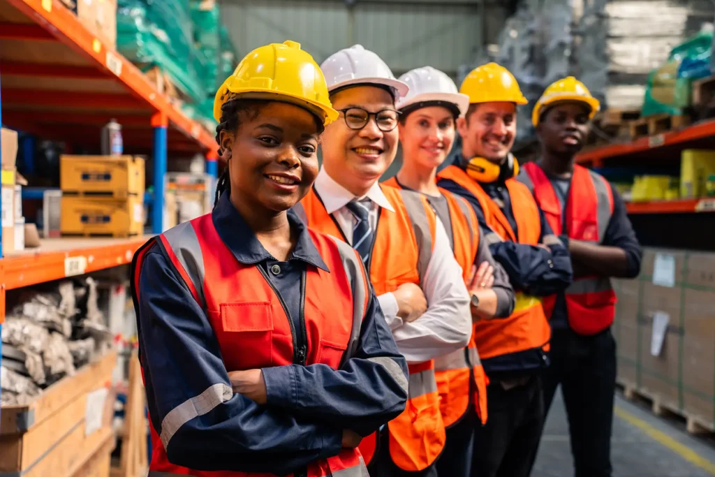 Portrait group of diverse industry worker