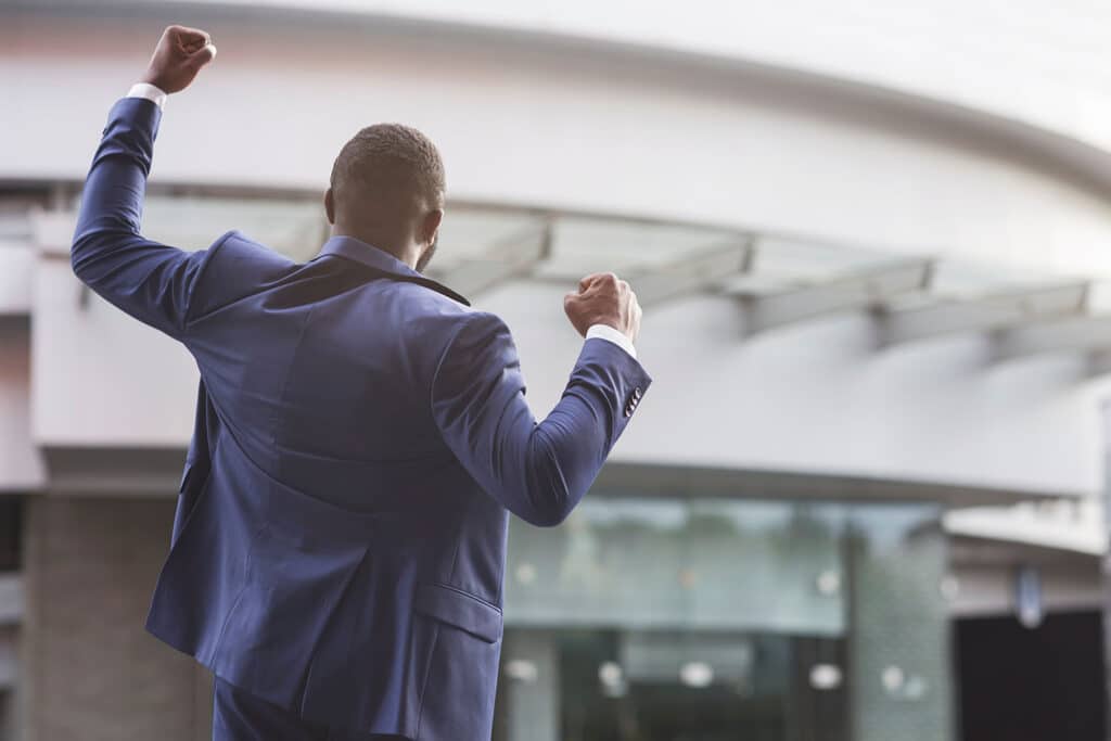 Job seeker celebrating successful interview